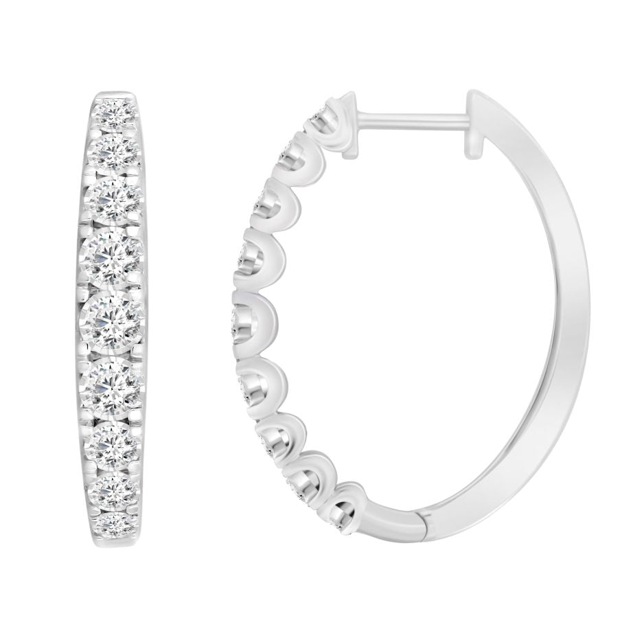 LADIES HOOP EARRINGS 0.50CT ROUND DIAMOND 14K WHITE GOLD