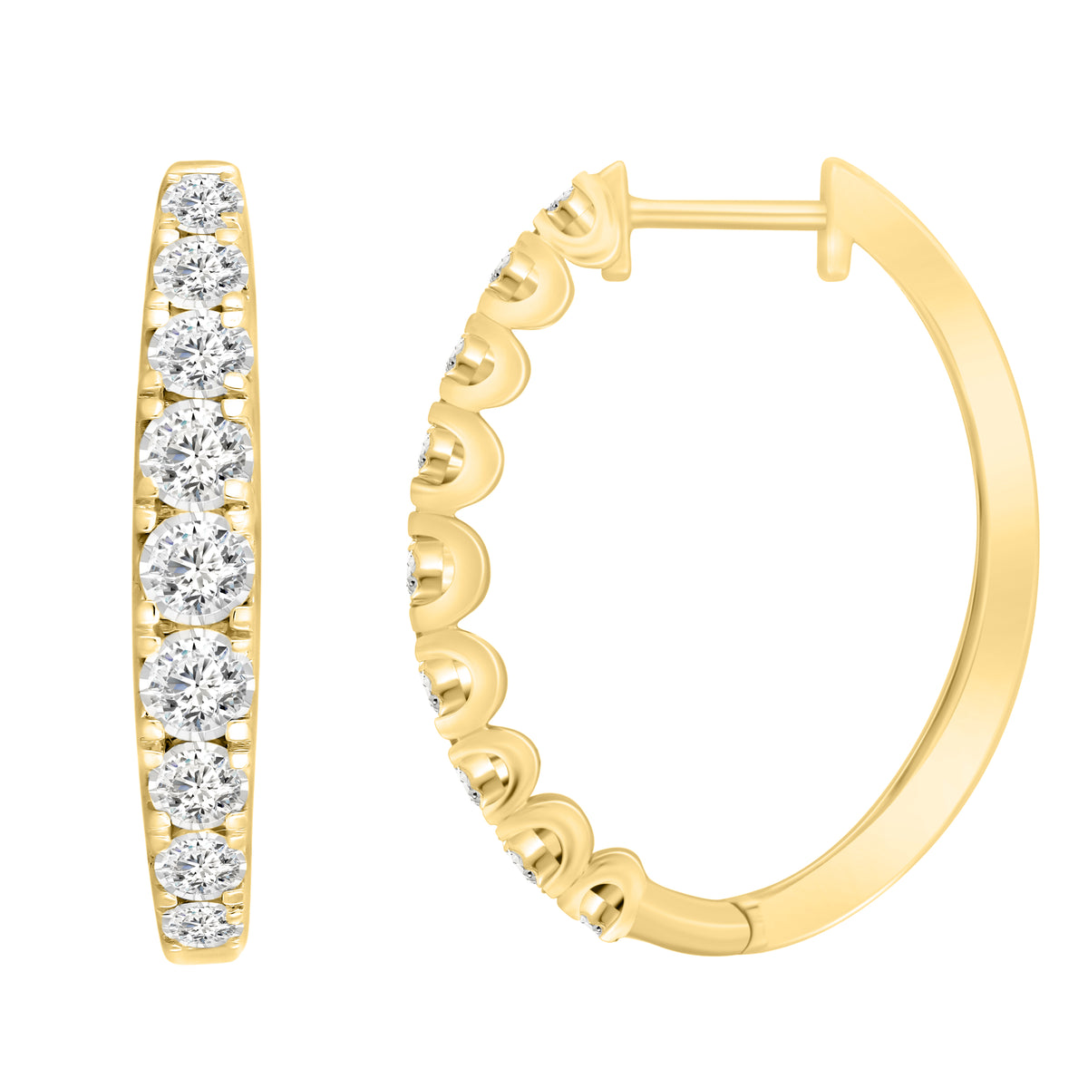 LADIES HOOP EARRINGS 0.50CT ROUND DIAMOND 14K YELLOW GOLD