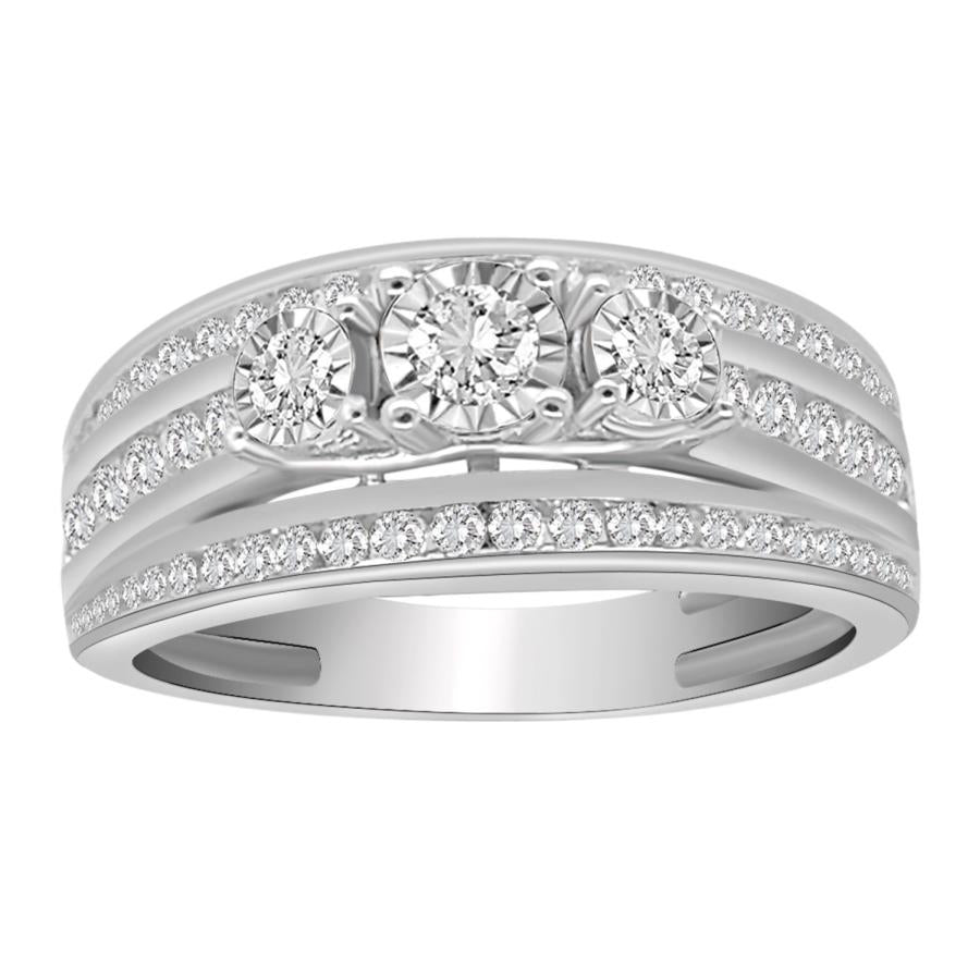 LADIES RING 0.75CT ROUND DIAMOND 10K WHITE GOLD