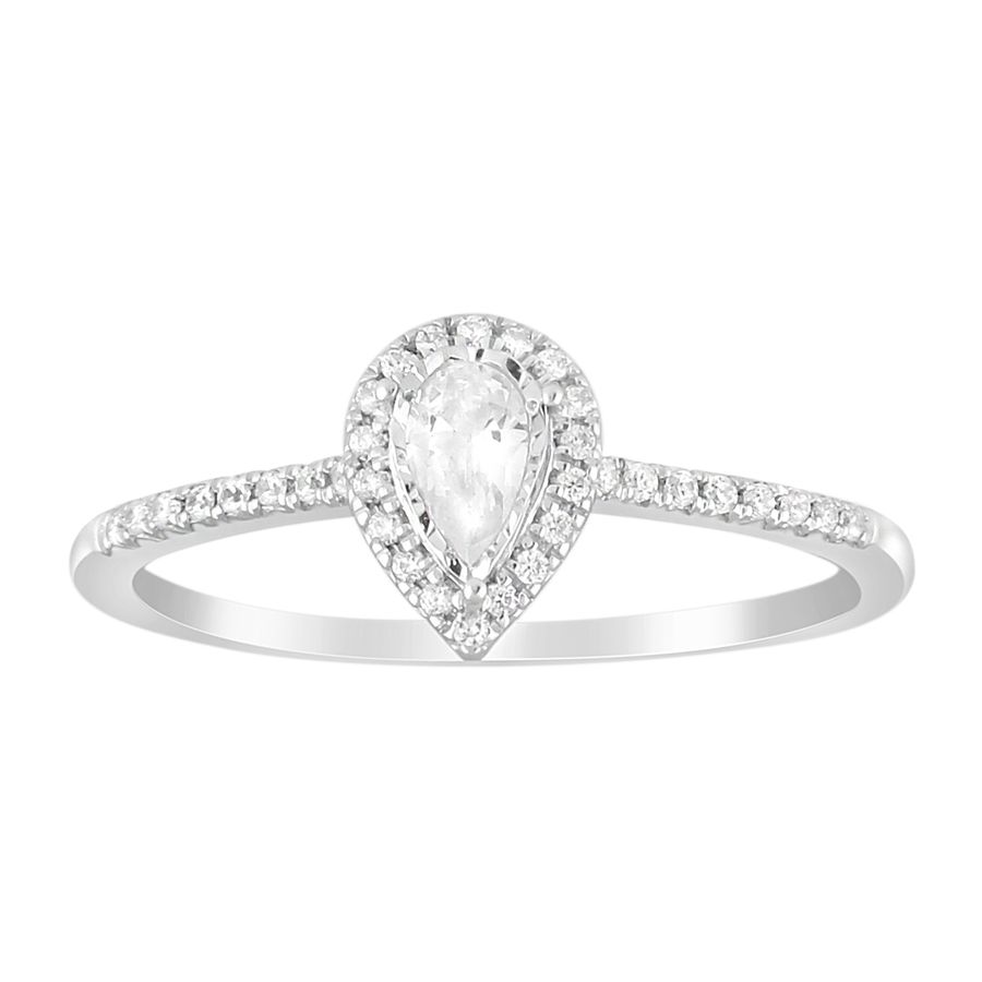 LADIES RING 0.25CT ROUND/PEAR DIAMOND 14K WHITE GOLD (CENTER STONE 0.15CT PEAR DIAMOND)