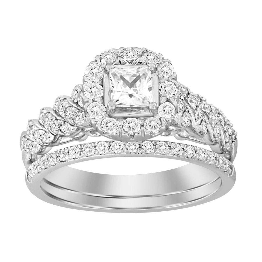 LADIES BRIDAL SET 1.00CT ROUND/PRINCESS DIAMOND 14K WHITE GOLD (SI QUALITY)