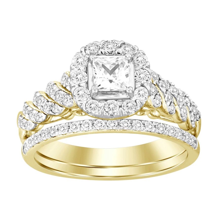 LADIES BRIDAL SET 1.00CT ROUND/PRINCESS DIAMOND 14K YELLOW GOLD