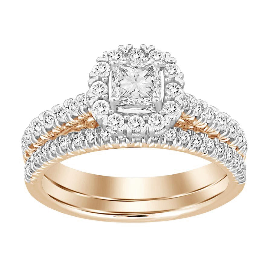 LADIES BRIDAL SET 1.00CT ROUND/PRINCESS DIAMOND 14K ROSE GOLD (SI QUALITY) (CENTER STONE 0.33CT PRINCESS DIAMOND)