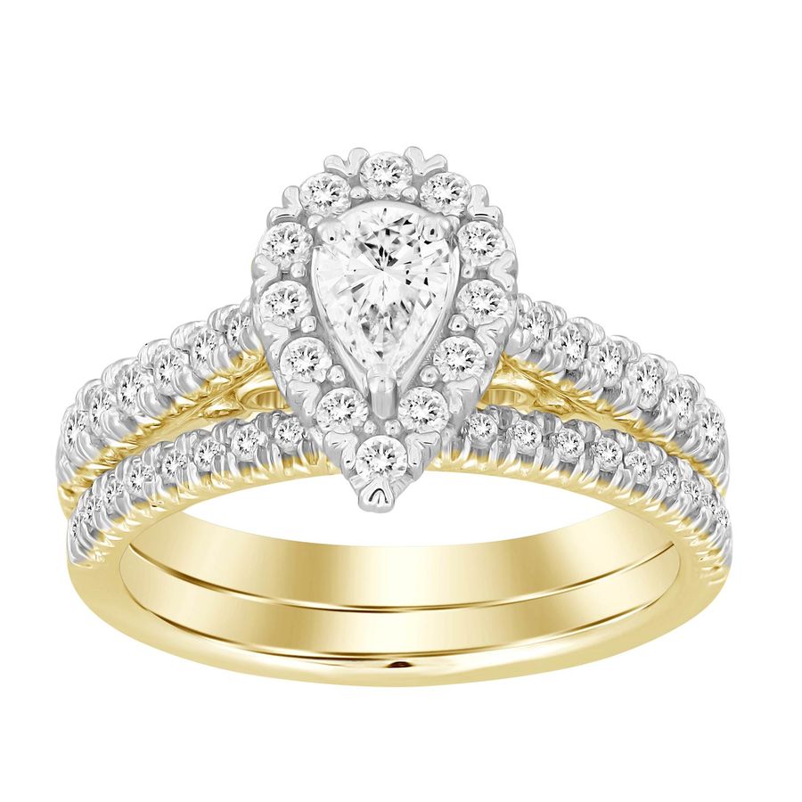 LADIES BRIDAL SET 1.00CT ROUND DIAMOND 14K WHITE GOLD (SI QUALITY) (CENTER STONE 0.33CT PEAR DIAMOND)