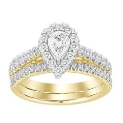 LADIES BRIDAL SET 1.00CT ROUND DIAMOND 14K WHITE GOLD (SI QUALITY) (CENTER STONE 0.33CT PEAR DIAMOND)