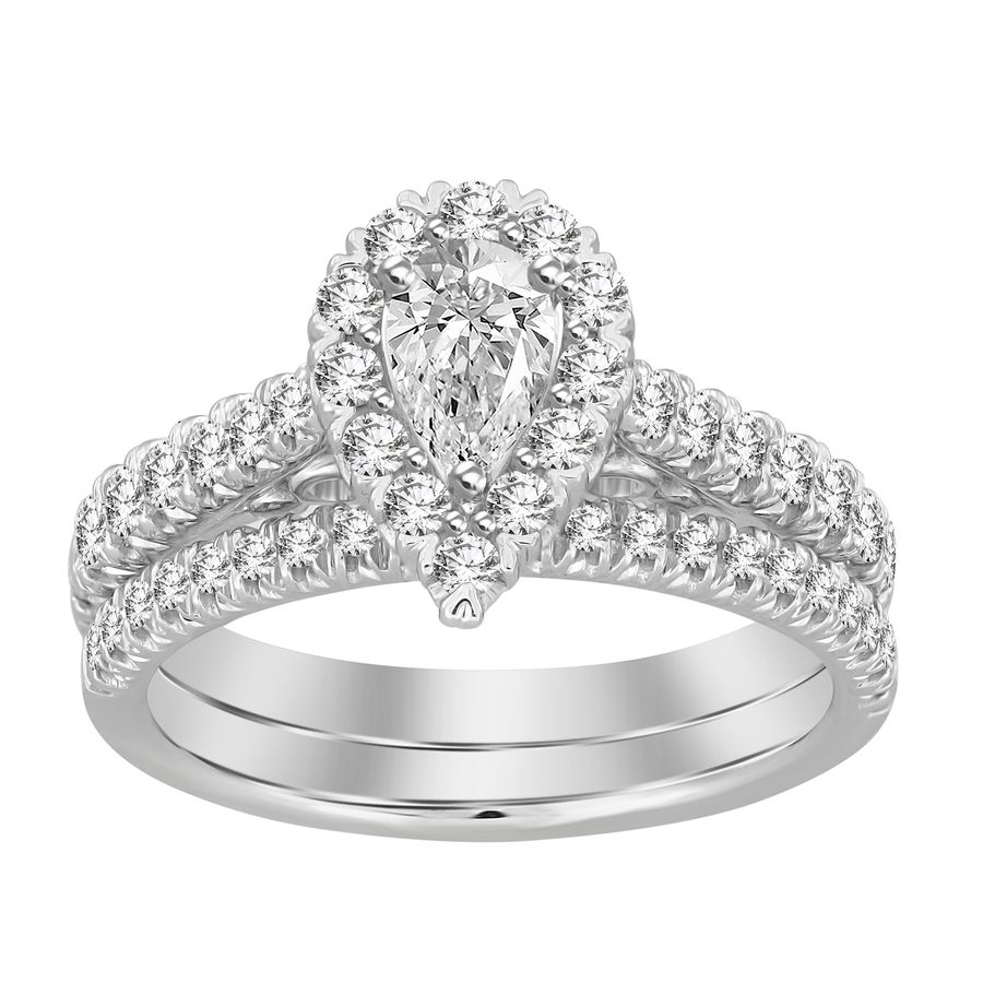 LADIES BRIDAL SET 1.00CT ROUND DIAMOND 14K WHITE GOLD