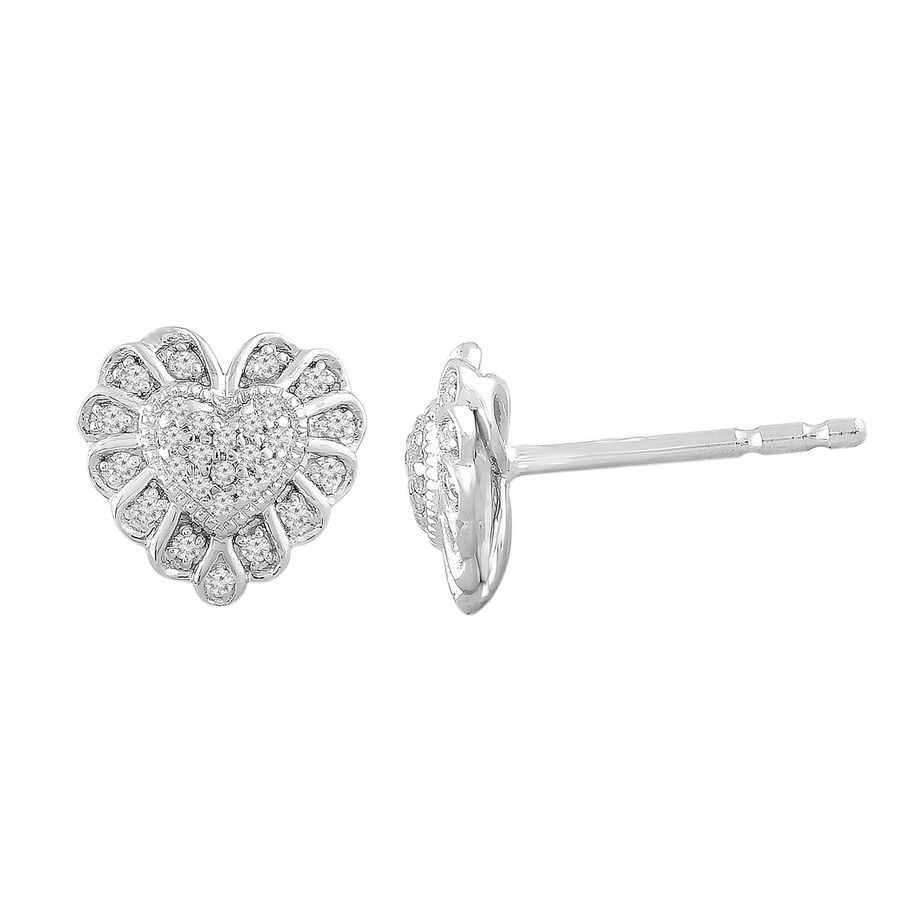 LADIES STUD EARRINGS 0.10CT ROUND DIAMOND 10K WHITE GOLD