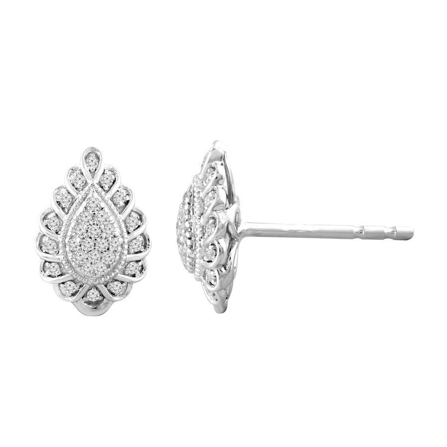 LADIES STUD EARRINGS 0.15CT ROUND DIAMOND 10K WHITE GOLD