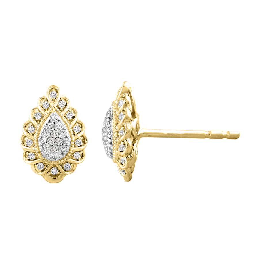 LADIES STUD EARRINGS 0.15CT ROUND DIAMOND 10K YELLOW GOLD