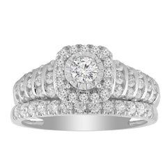 LADIES BRIDAL SET 1.00CT ROUND DIAMOND 14K WHITE GOLD