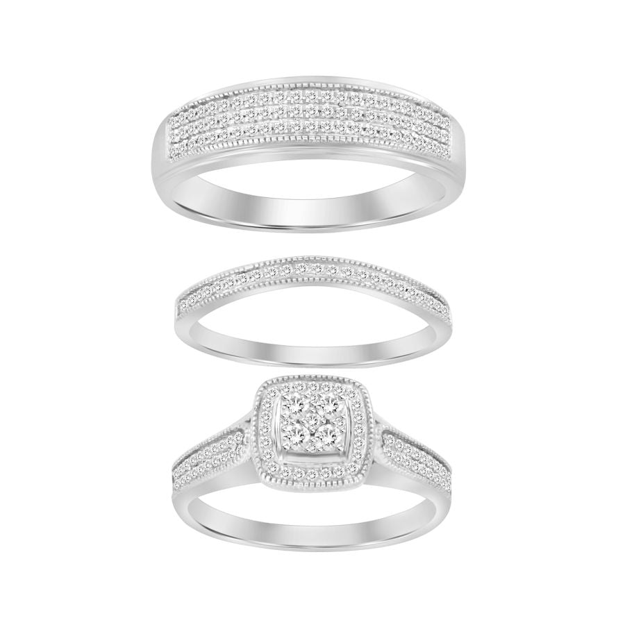 LADIES TRIOS SET 0.50CT ROUND DIAMOND 14K WHITE GOLD