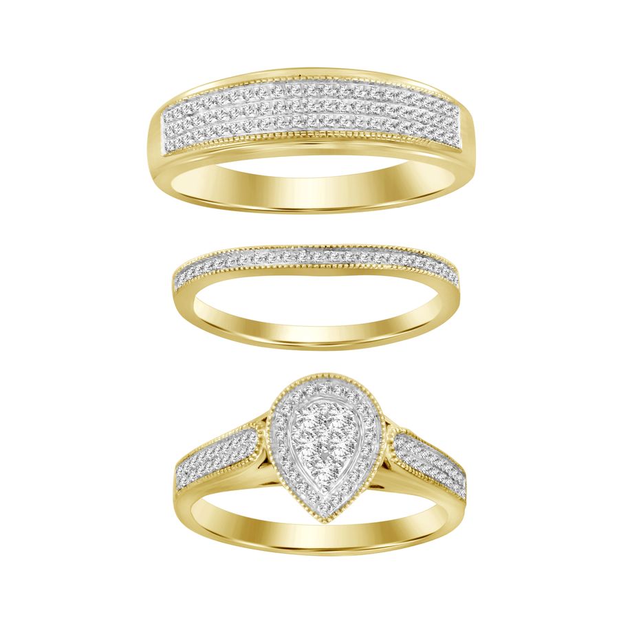 LADIES TRIOS SET 0.50CT ROUND DIAMOND 14K YELLOW GOLD