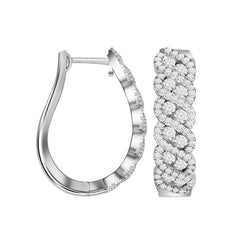 LADIES HOOP EARRINGS 1.00CT ROUND DIAMOND 10K WHITE GOLD