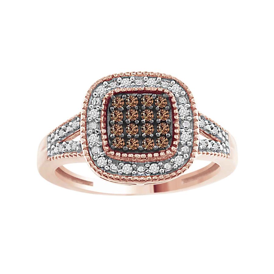 LADIES RING 0.20CT ROUND DARK BROWN DIAMOND 14K ROSE GOLD