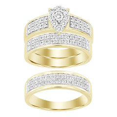 UNISEX TRIOS SET 1.00CT ROUND DIAMOND 10K YELLOW GOLD