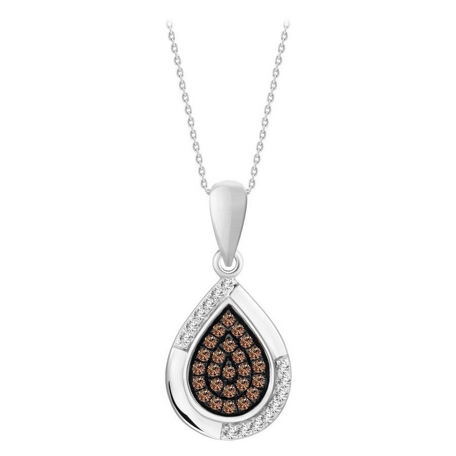 LADIES PENDANT 0.15CT ROUND DARK BROWN DIAMOND 14K WHITE GOLD