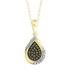 LADIES PENDANT 0.15CT ROUND DARK BROWN DIAMOND 14K YELLOW GOLD