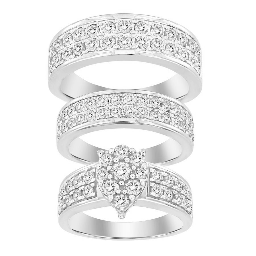 LADIES TRIOS SET 3.00CT ROUND DIAMOND 10K WHITE GOLD