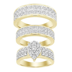 UNISEX TRIOS SET 3.00CT ROUND DIAMOND 10K YELLOW GOLD