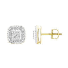 MEN'S STUD EARRINGS 0.50CT ROUND/BAGUETTE DIAMOND 10K YELLOW GOLD