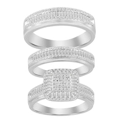 LADIES TRIOS SET 1.00CT ROUND/BAGUETTE DIAMOND 10K WHITE GOLD