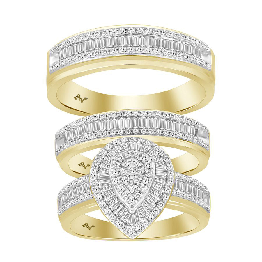 LADIES TRIO SET 1.00CT ROUND/BAGUETTE DIAMOND 10K YELLOW GOLD