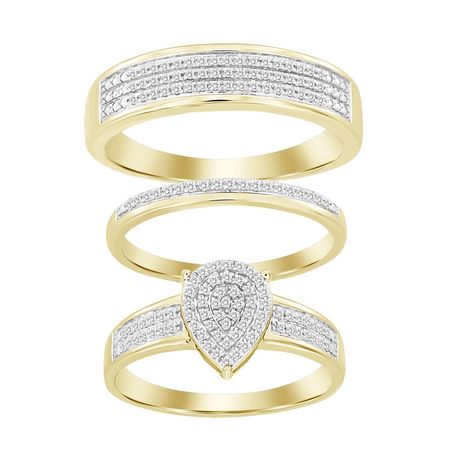 UNISEX TRIOS SET 0.33CT ROUND DIAMOND 10K YELLOW GOLD