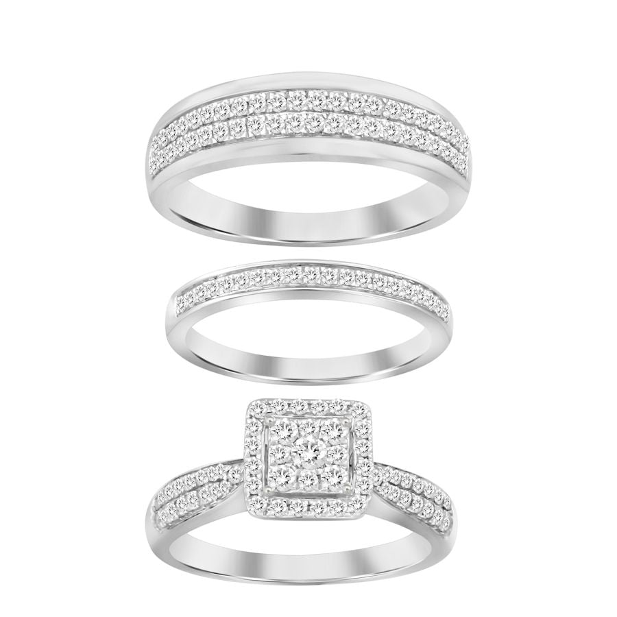 LADIES TRIOS SET 1.00CT ROUND DIAMOND 14K WHITE GOLD