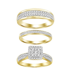 LADIES TRIOS SET 1.00CT ROUND DIAMOND 14K YELLOW GOLD