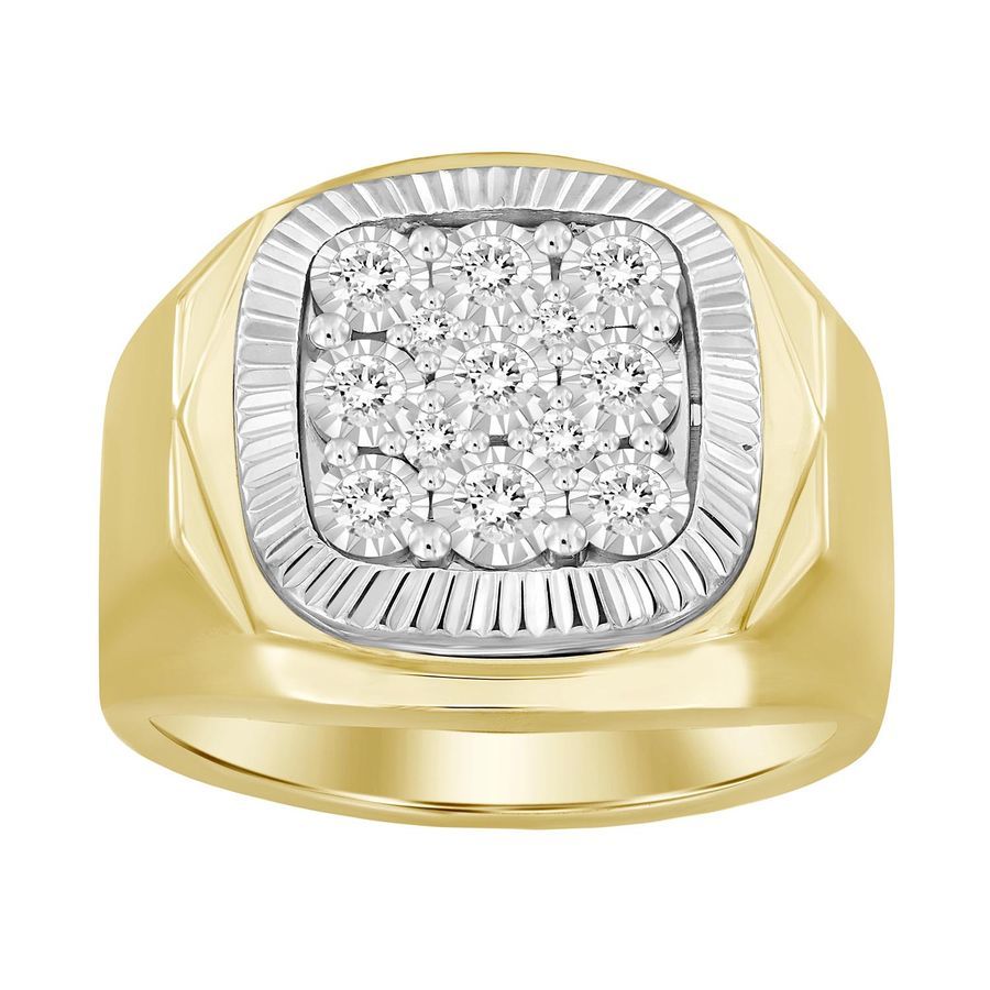 MEN'S RING 0.50CT ROUND DIAMOND 10K WHITE/YELLOW GOLD