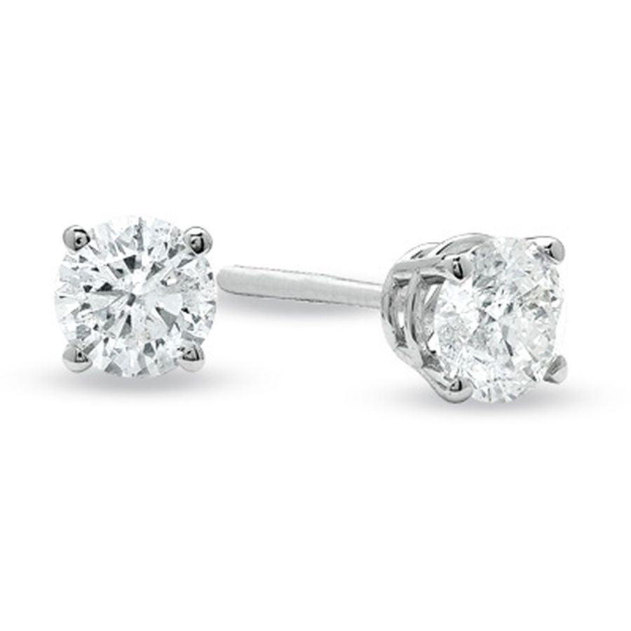 LADIES SOLITAIRE EARRINGS 2.25CT ROUND DIAMOND 14K WHITE GOLD