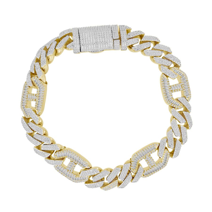 MEN'S BRACELET 5.70CT ROUND/BAGUETTE DIAMOND 10K YELLOW GOLD