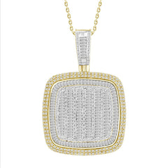 MEN'S PENDANT 2.30CT ROUND/BAGUETTE DIAMOND 10K YELLOW GOLD