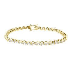 LADIES BRACELET 0.50CT ROUND/BAGUETTE DIAMOND 10K YELLOW GOLD