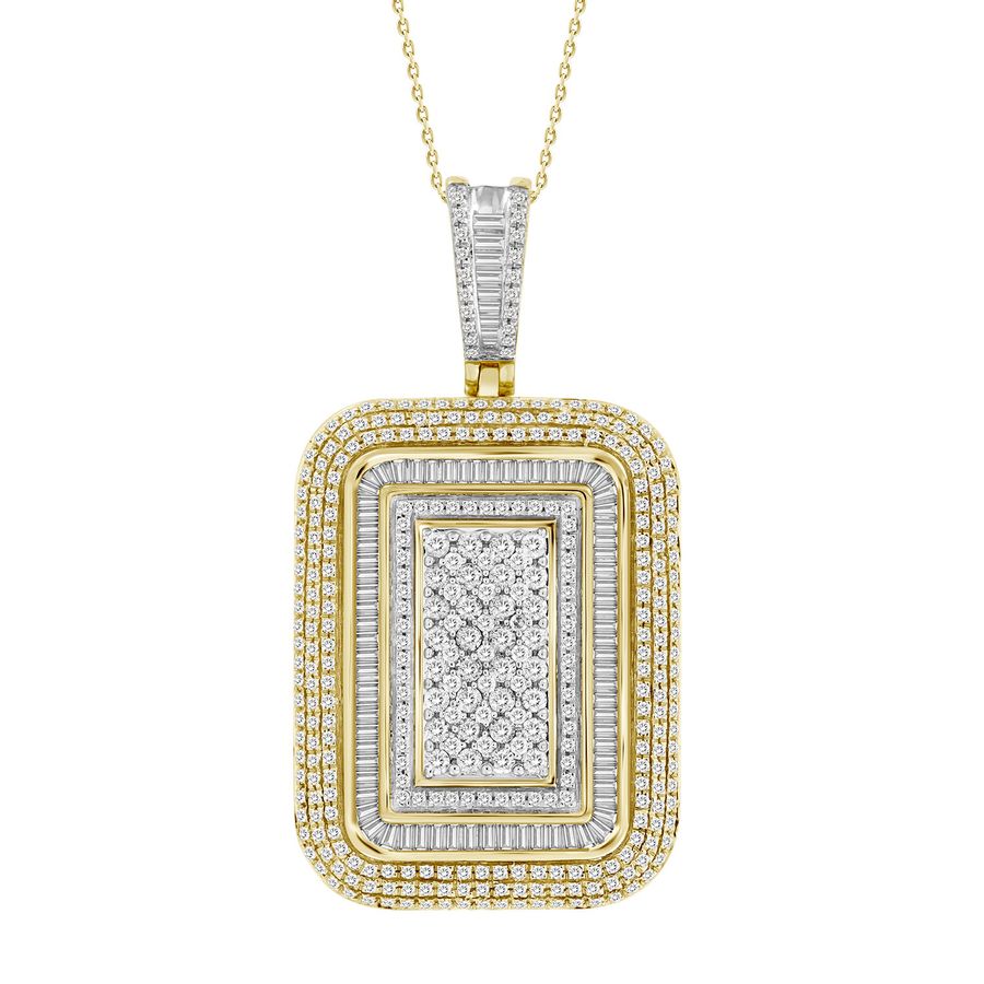 MEN'S PENDANT 2.30CT ROUND/BAGUETTE DIAMOND 10K YELLOW GOLD