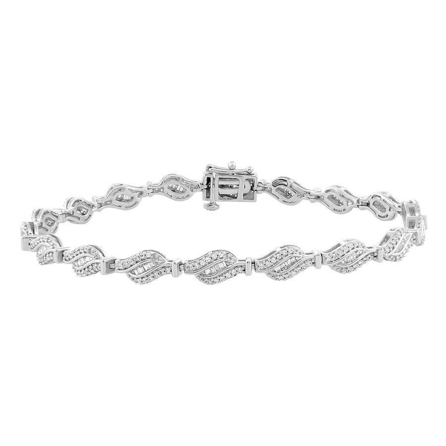 LADIES BRACELET 1.00CT ROUND/BAGUETTE DIAMOND 10K WHITE GOLD