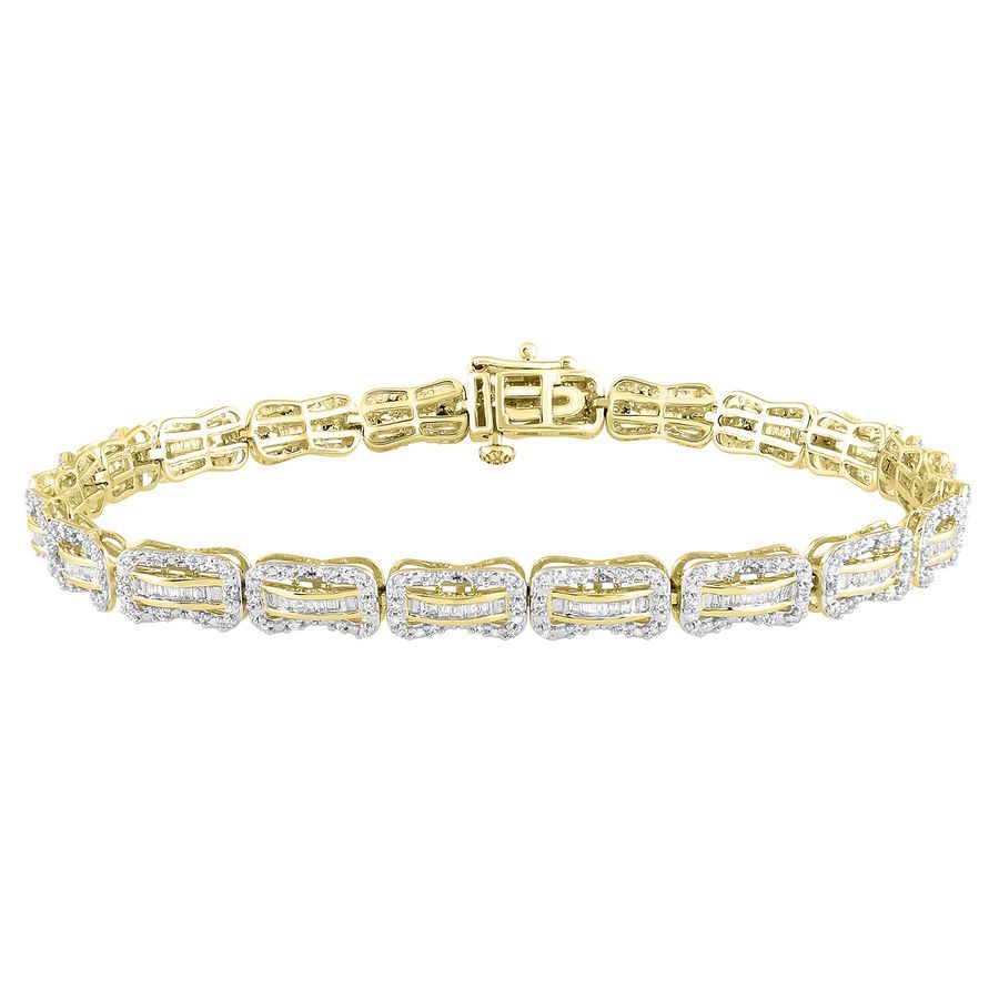 LADIES BRACELET 1.00CT ROUND/BAGUETTE DIAMOND 10K YELLOW GOLD