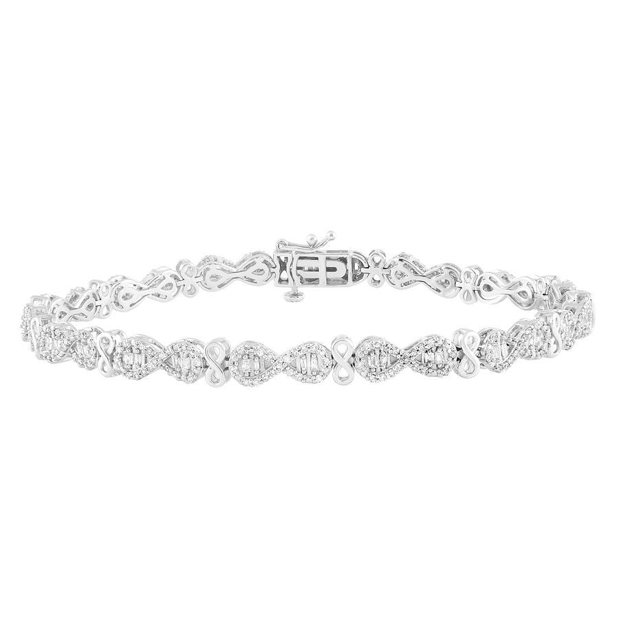 LADIES BRACELET 1.00CT ROUND/BAGUETTE DIAMOND 10K WHITE GOLD