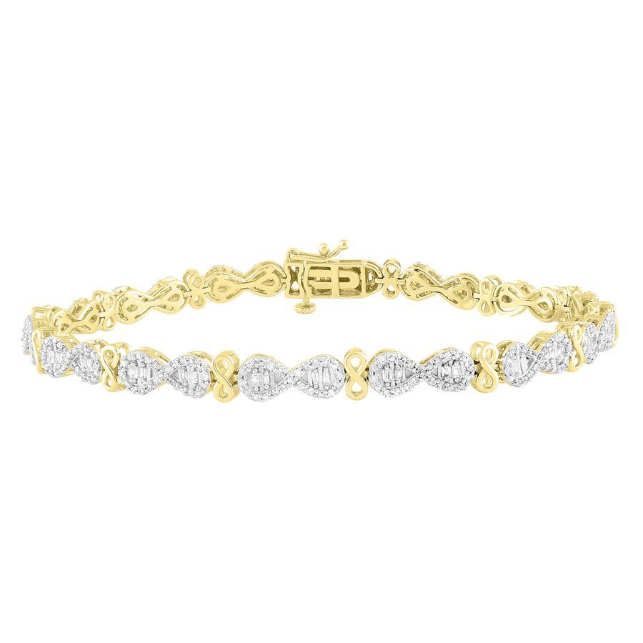 LADIES BRACELET 1.00CT ROUND/BAGUETTE DIAMOND 10K YELLOW GOLD