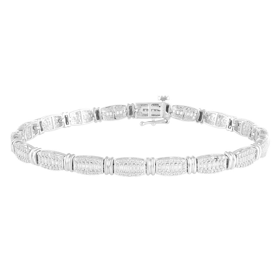 LADIES BRACELET 1.00CT ROUND/BAGUETTE DIAMOND 10K WHITE GOLD