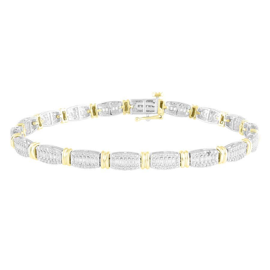 LADIES BRACELET 1.00CT ROUND/BAGUETTE DIAMOND 10K YELLOW GOLD