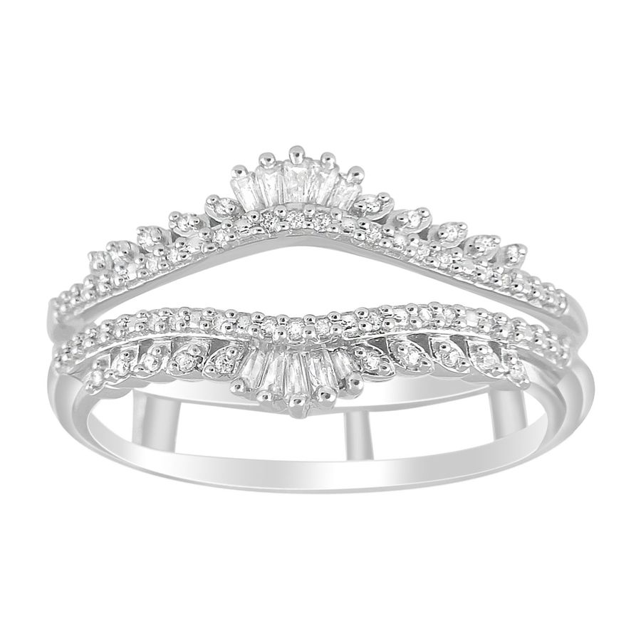 LADIES RING 0.25CT ROUND/BAGUETTE DIAMOND 14K WHITE GOLD