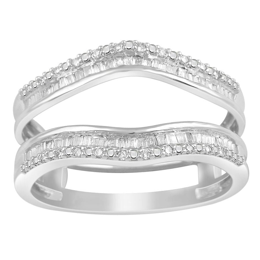 LADIES RING 0.25CT ROUND/BAGUETTE DIAMOND 14K WHITE GOLD (SI QUALITY)