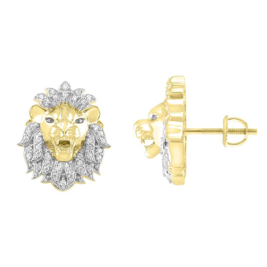 MEN'S STUD EARRINGS 0.25CT ROUND DIAMOND 10K YELLOW GOLD