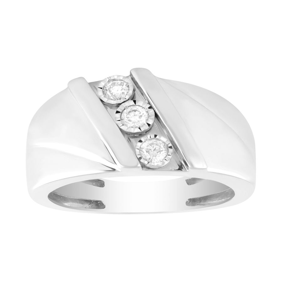 MEN'S RING 0.15CT ROUND DIAMOND 10K WHITE GOLD