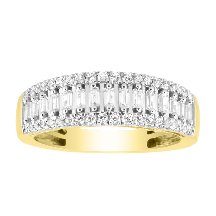 LADIES BAND 0.50CT ROUND/BAGUETTE DIAMOND 10K YELLOW GOLD