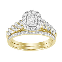 LADIES BRIDAL SET 0.70CT ROUND/EMERALD DIAMOND 14K YELLOW GOLD