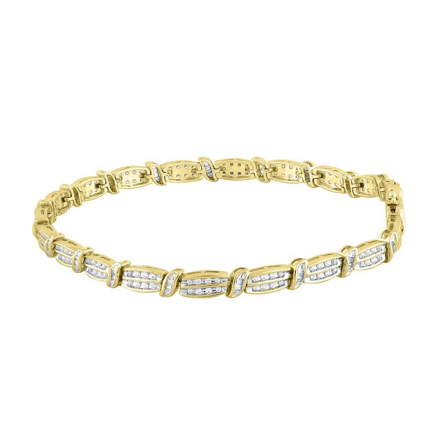 LADIES BRACELET 1.00CT ROUND/BAGUETTE DIAMOND 10K YELLOW GOLD