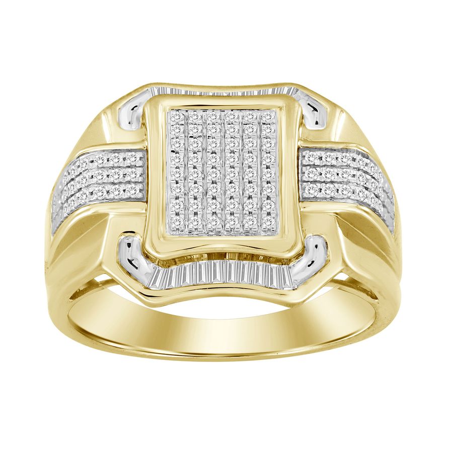 MEN'S RING 0.33CT ROUND/BAGUETTE DIAMOND 10K YELLOW GOLD