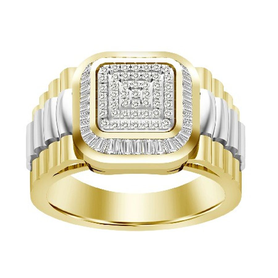 MEN'S RING 0.35CT ROUND/BAGUETTE DIAMOND 10K WHITE/YELLOW GOLD